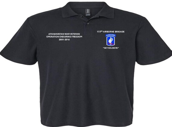 173RD Airborne Brigade*Sky Soldiers*Afghanistan War Veteran*Operation Enduring Freedom*2001-2014 *Embroidered Left-Right Polo Shirt