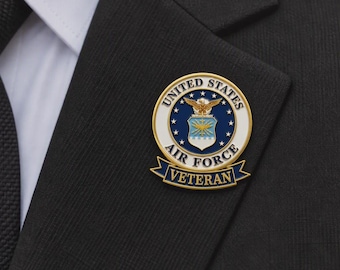 United States Air Force Veteran Lapel Pin. Pin size : 1 Inch Length x 1/2 Inch Width. USAF Officially Licensed