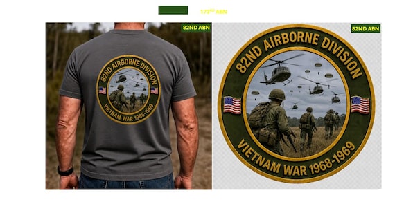 82ND Airborne Division * Vietnam War 1968-1969* Coin Cirlce Logo. 1-Sided Vinyl Shirt DTF Process. Back Only.