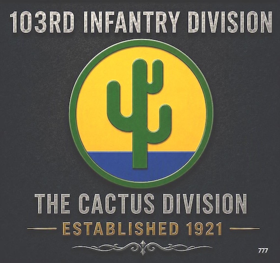 103rd Infantry Division* The Cactus Division* Established 1921 * 2-Sided Vinyl Shirt. ARMY Officially Licensed