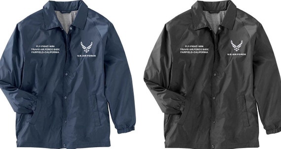 Travis Air Force Base * Fairfield-California* Coaches Jacket *Embroidered Right & Left Chest. USAF Officially Licensed.