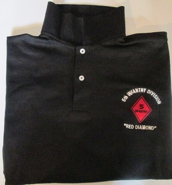 5th Infantry Division  * Red Diamond"  Embroidered Light Weight Black Polo Shirt