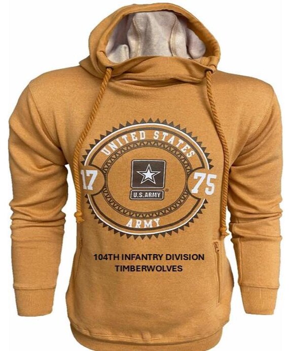 104TH Infantry Division* TIMBERWOLVES * U.S. Army Vintage Premium Camel Hoodie. Army Officially Licensed