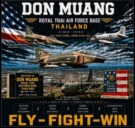 Don Muang Royal Thai Air Force Base* Thailand*Vietnam Veteran* 2-Side Vinyl Shirt. USAF Officially Licensed.