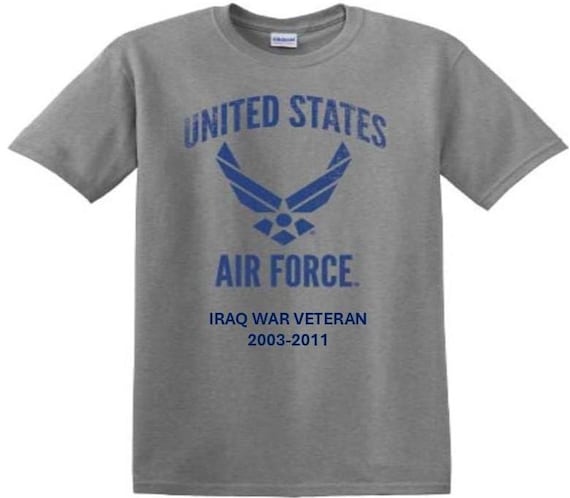 IRAQ War Veteran * 2003-2011. Distressed/Subdued USAF Shirt. Officially Licensed USAF