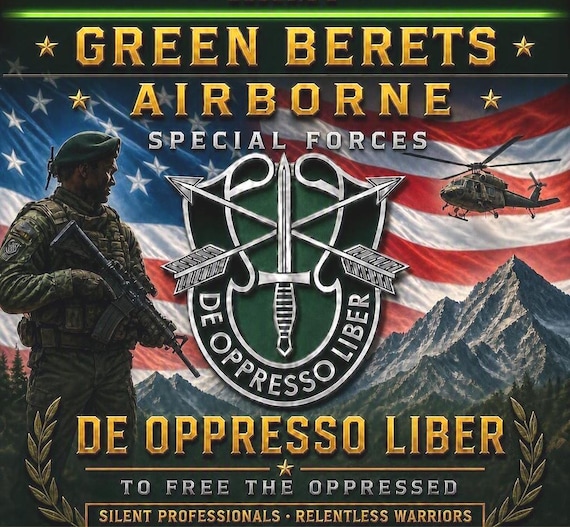 ARMY Green Berets* Special Forces* Airborne* De Oppresso Liber* 2-Sided Vinyl Shirt. ARMY Officially Licensed
