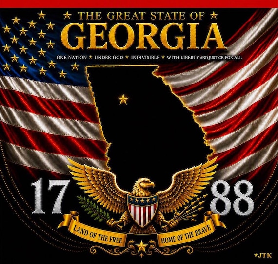 GEORGIA* United States of America *USA 50 States American Flag Shirt* 2-Sided Vinyl Shirt.  JTK Original