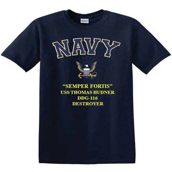 USS Thomas Hudner DDG-116 Destroyer"Semper Fortis" Navy Logo Vinyl Shirt (Navy Officially Licensed)