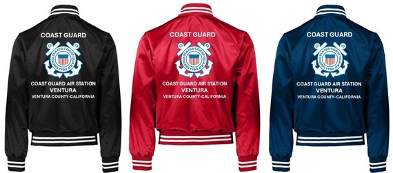 Coast Guard Air Station VENTURA* Ventura County-California*Coast Guard Vinyl Design Satin Jacket (Back Only) USCG Officially Licensed