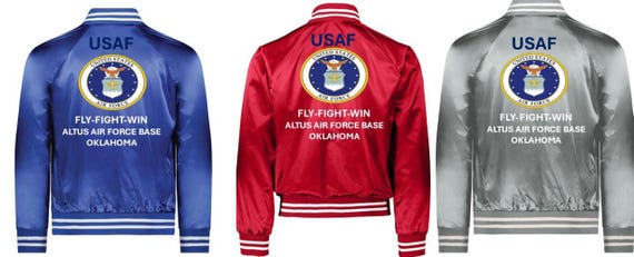 Air Force*Altus Air Force Base* Oklahoma*Fly-Fight-Win*Satin Jacket (Back Only) USAF Officially Licensed