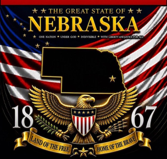 NEBRASKA* United States of America *USA 50 States American Flag Shirt* 2-Sided Vinyl Shirt.  JTK Original