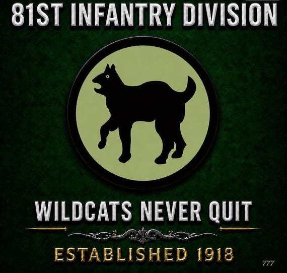 81ST Infantry Division* Wildcats Never Quit* Established 1918 * 2-Sided Vinyl Shirt. ARMY Officially Licensed