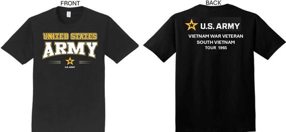 ARMY*Tour 1965* Vietnam War Veteran* South Vietnam. 2-Sided T-Shirt. US ARMY Officially Licensed.