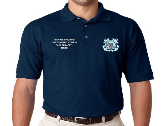 Coast Guard Station Cape Elizabeth* Maine* USCG* Semper Paratus*2-Sided Embroidered polo shirt. Officially Licensed USCG