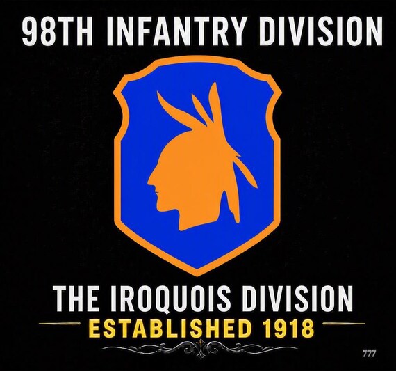 98TH Infantry Division* The Iroqouis Division* Established 1918 * 2-Sided Vinyl Shirt. ARMY Officially Licensed