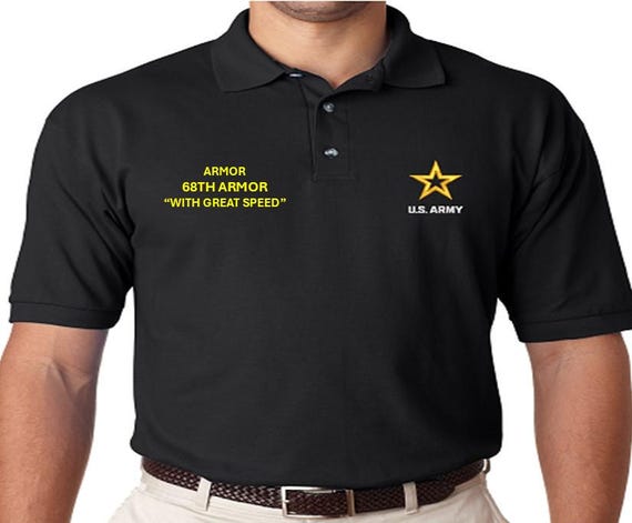 68th Armor* With Great Speed * Armor *Embroidered polo shirt* Army Officially Licensed
