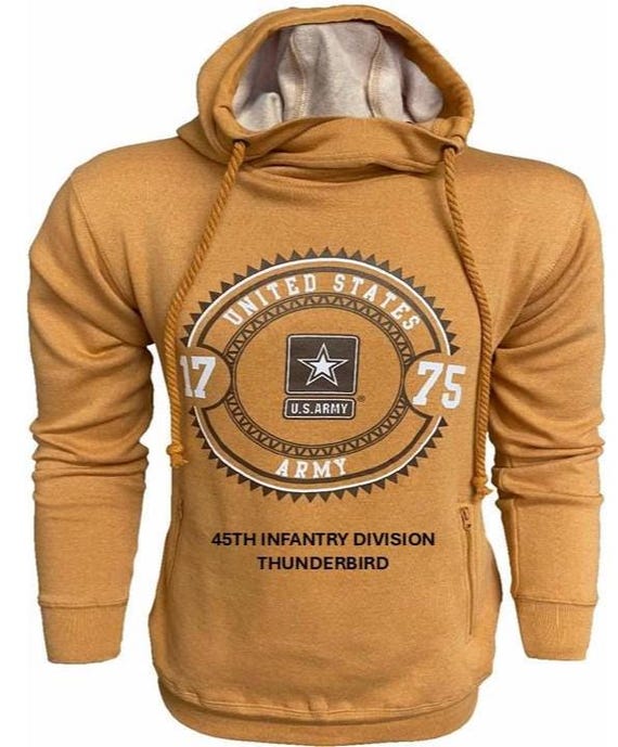 45TH Infantry Division* THUNDERBIRDS * U.S. Army Vintage Premium Camel Hoodie. Army Officially Licensed