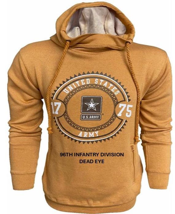 96TH Infantry Division* Dead Eye * U.S. Army Vintage Premium Camel Hoodie. Army Officially Licensed