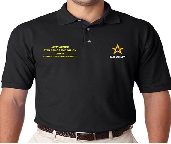 27th Armored Division* Empire* Army Armor*Forge the Thunderbolt*  *Embroidered polo shirt* Army Officially Licensed.