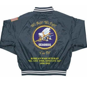 NAVY Seabees Korean War Vet 1950-1953  &quot;All gave some,...../flag Embroidered  1-Sided Satin Jacket (BACK Only) Officially Licensed