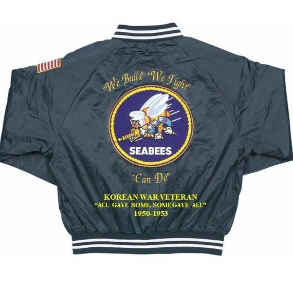 NAVY Seabees Korean War Vet 1950-1953  "All gave some,...../flag Embroidered  1-Sided Satin Jacket (BACK Only) Officially Licensed