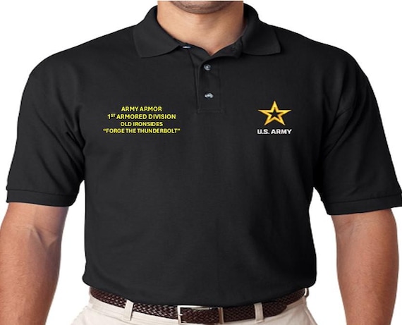 Army Armor*1st Armored Division*Old Ironsides*Forge the Thunderbolt*Embroidered polo shirt* Army Officially Licensed