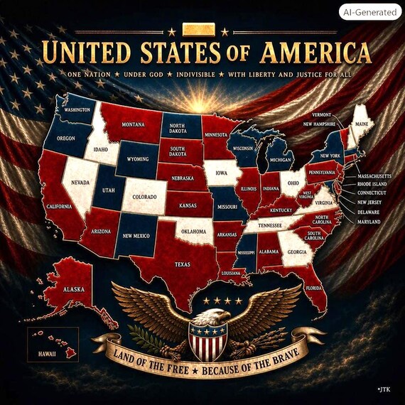United States of American *USA 50 States American Flag Shirt* 1-Side Vinyl Shirt.  JTK Original