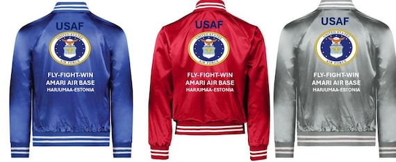 Air Force*AMARI Air Base* Estonia*Fly-Fight-Win*Satin Jacket (Back Only) USAF Officially Licensed