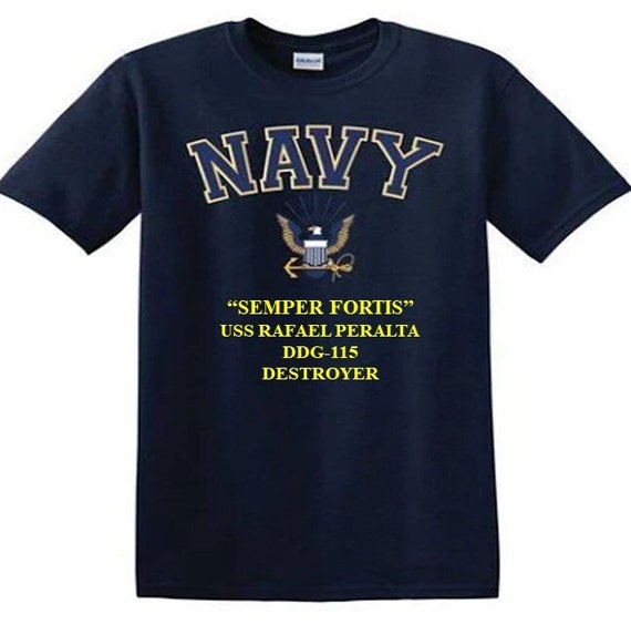 USS Rafael Peralta DDG-115 Destroyer"Semper Fortis" Navy Logo Vinyl Shirt (Navy Officially Licensed)