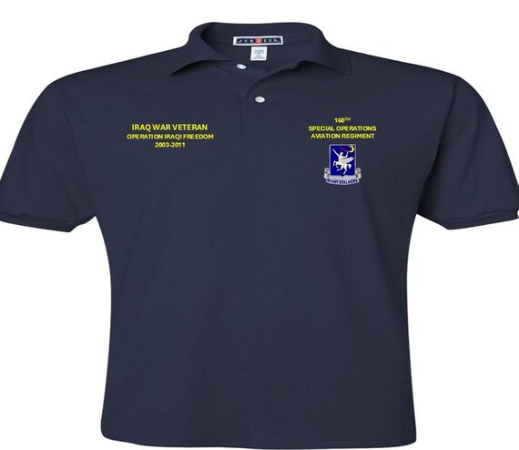 Iraq War Veteran OIF  2003-2011*160th Special Operations Aviation Regiment* Night Stalkers*Embroidered Left-Right Polo Shirt.