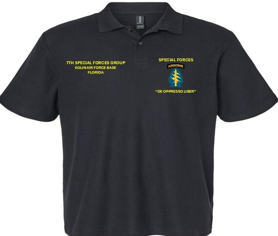 Special Forces Airborne*7th Special Forces Group*Eglin Air Force Base-Florida*Embroidered Left-Right Polo Shirt.