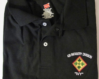 4th Infantry Division "Ivy Division" Emblem-Embroidered Black Polo-Golf Shirt