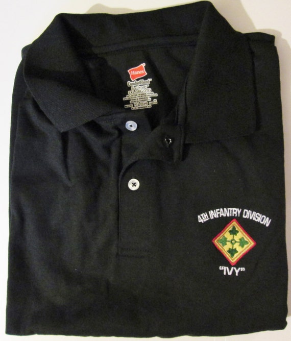 4th Infantry Division "Ivy Division" Emblem-Embroidered Black Polo-Golf Shirt