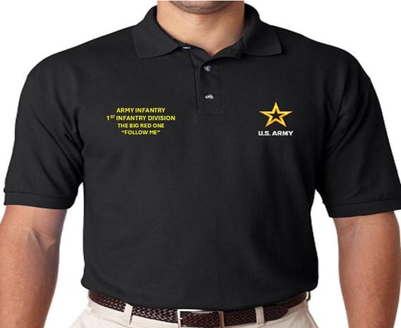 Army Infantry*1st Infantry Division*The Big Red One*Follow Me*Embroidered polo shirt* Army Officially Licensed