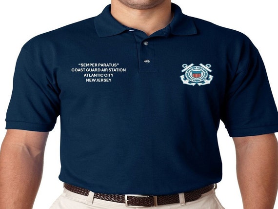 Coast Guard Air Station Atlantic City* New Jersey * USCG* Semper Paratus*2-Sided Embroidered polo shirt. Officially Licensed USCG