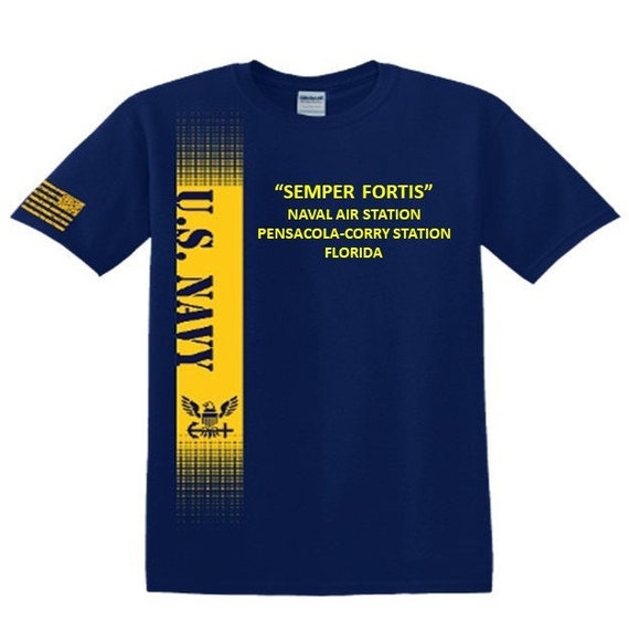 Naval Air Station Pensacola-Corry Station* Florida* Semper Fortis*Navy Verticle-Vinyl & Silk Screen.*Officially Navy Licensed Shirt