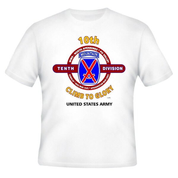10th Mountain Division T-Shirt | Army Veteran, Patriot, Light Infantry Design | Men's Green Cotton Blend Tee