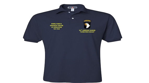 101st Airborne Division*Screaming Eagles*World War2 European Theater of Operations*1941-1945*Embroidered Left-Right Polo Shirt.