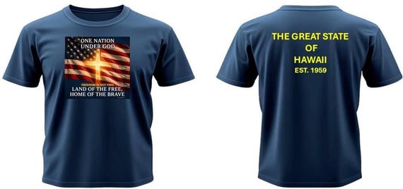 HAWAII  1959 * Land of the Free, Home of the Brave*One Nation Under God. 2-Sided Vinyl Shirt.