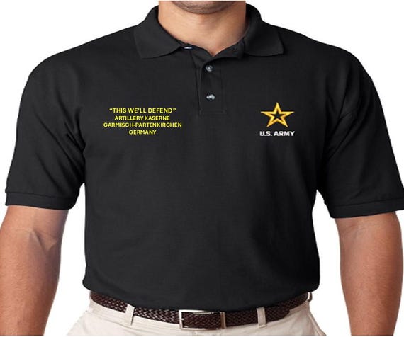Artillery Kaserne *This We'll Defend*Garmisch-Partenkirchen*Germany Embroidered polo shirt* Army Officially Licensed