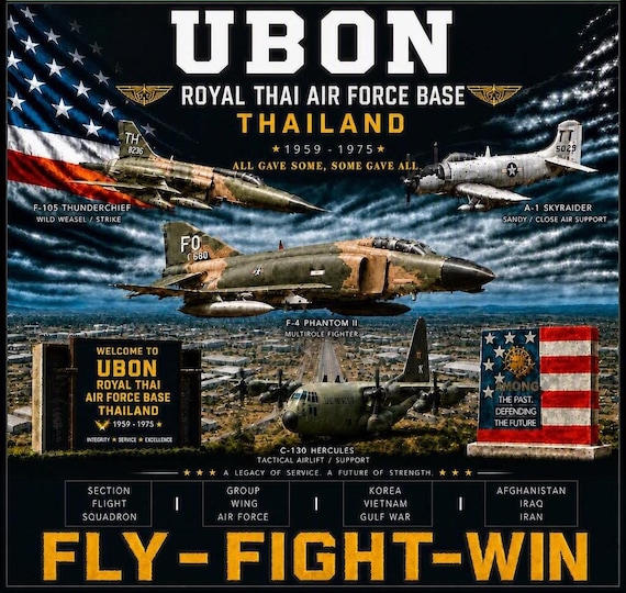 UBON Thai Air Force Base* Thailand*Vietnam Veteran* 2-Side Vinyl Shirt. USAF Officially Licensed.