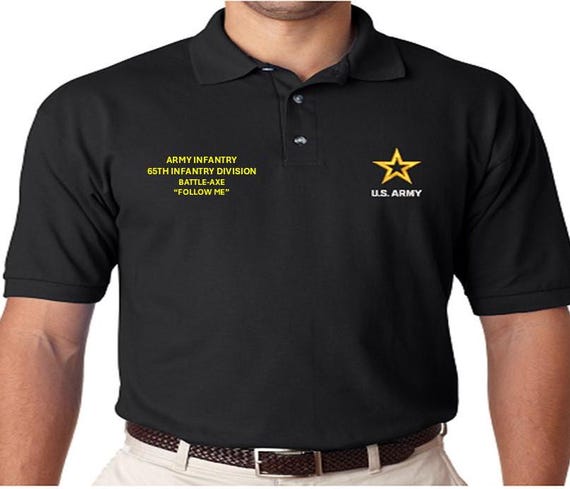 65th Infantry Division* Battle-Axe* Army Infantry* Follow Me*  *Embroidered polo shirt* Army Officially Licensed.