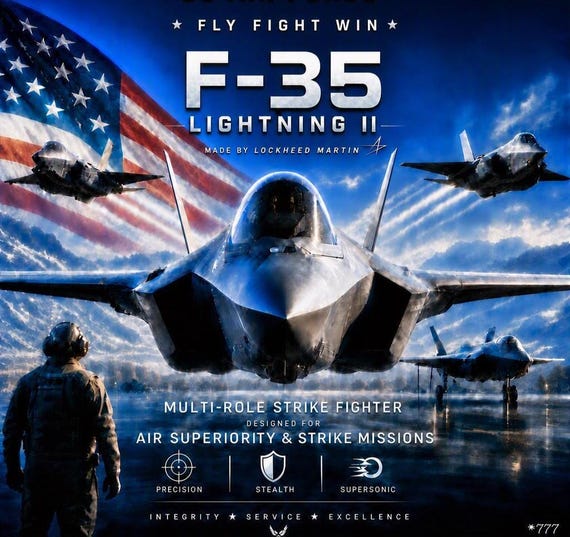 F-35 LIGHTNING II * Strategic Stealth Fighter* Air Force* 2-Side Vinyl Shirt. USAF Officially Licensed.