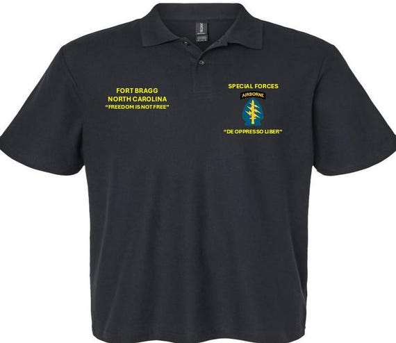 Special Forces Airborne*Fort Bragg-North Carolina* Freedom Is Not Free*Embroidered Left-Right Polo Shirt.