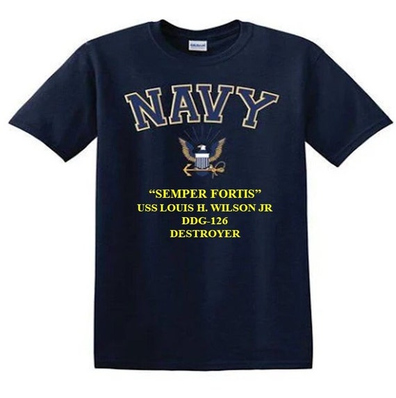 USS Louis H.Wilson Jr DDG-126 Destroyer"Semper Fortis" Navy Logo Vinyl Shirt (Navy Officially Licensed)