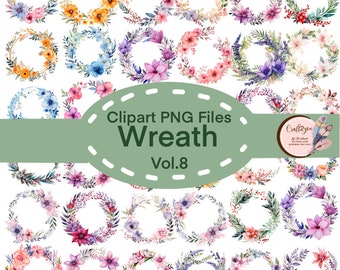 Clipart couronne de fleurs aquarelle, cadre de verdure (Clipart numérique)