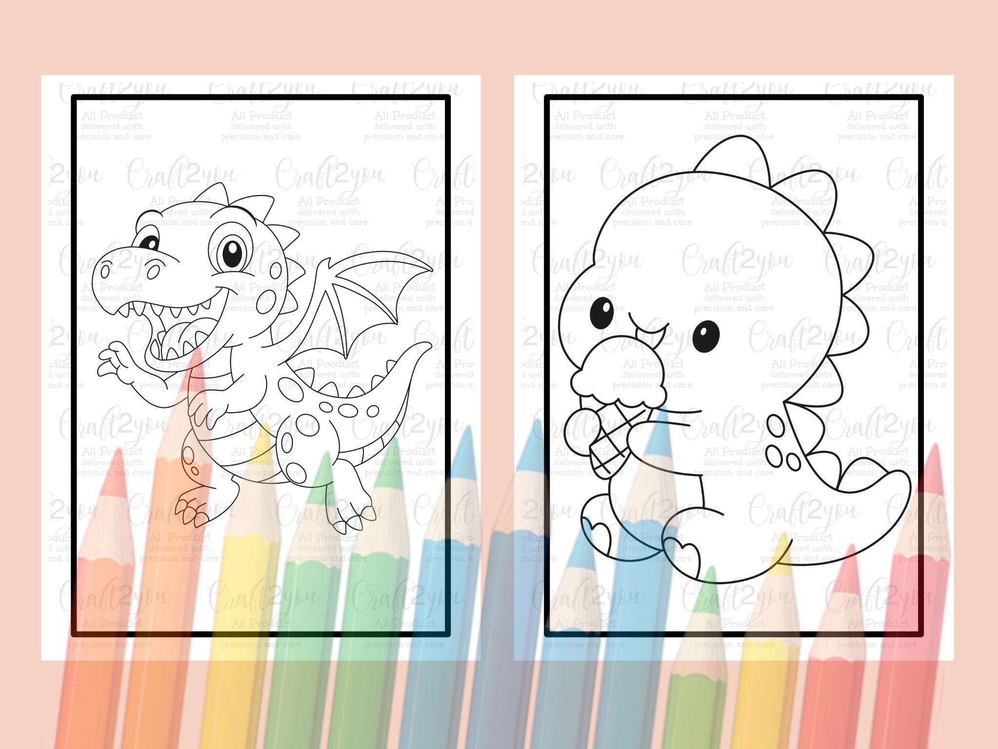 Kawaii Dinosaur Coloring Pages for Kids | 15 Printable Sheets (PDF ...
