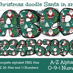 Alfabeto de pequeño santa Navidad doddle Carta PNG para regalo personalizado para ella, regalo de cumpleaños, regalo para mamá, regalo de vacaciones, regalo para él