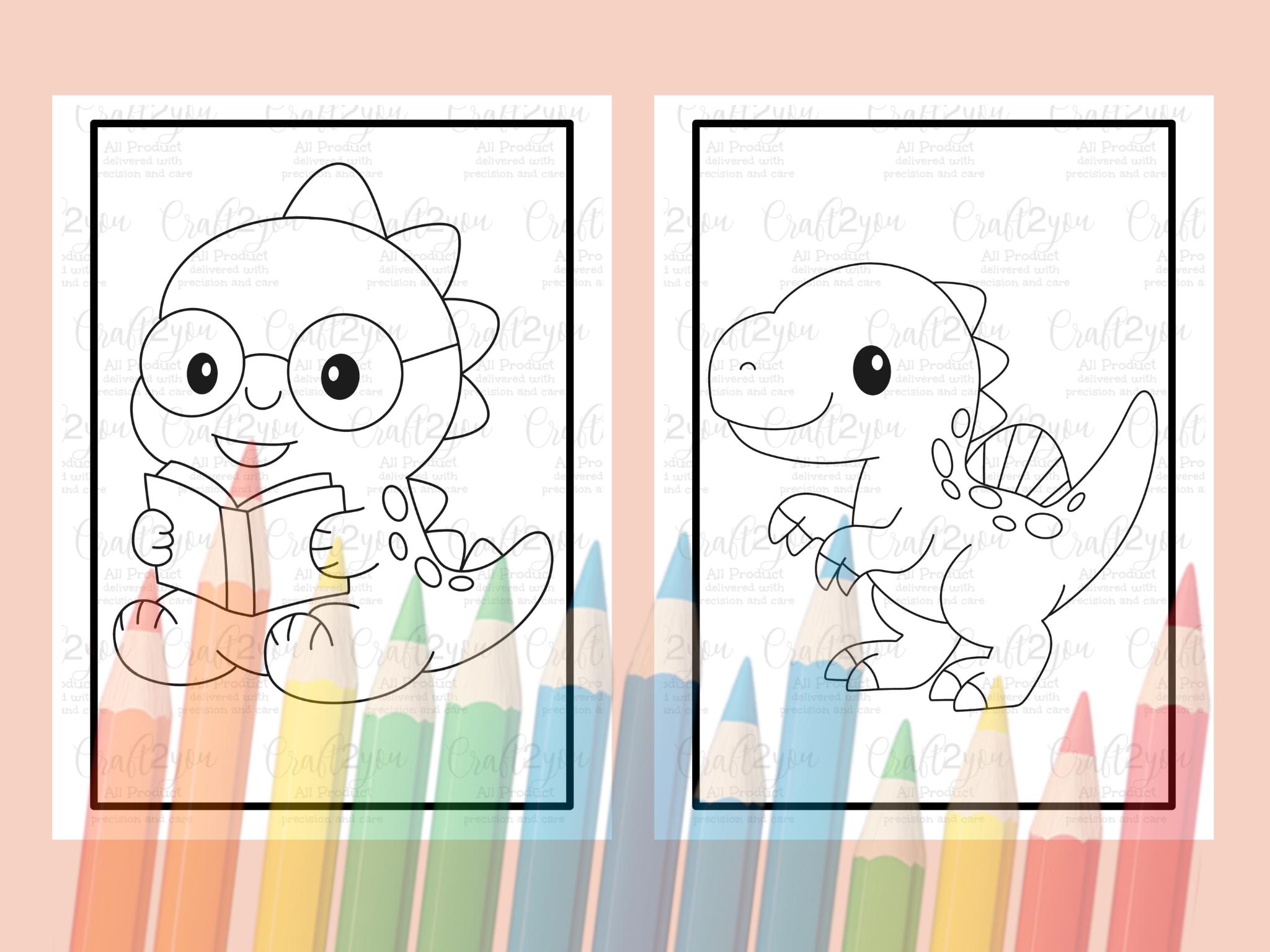 Kawaii Dinosaur Coloring Pages for Kids | 15 Printable Sheets (PDF ...