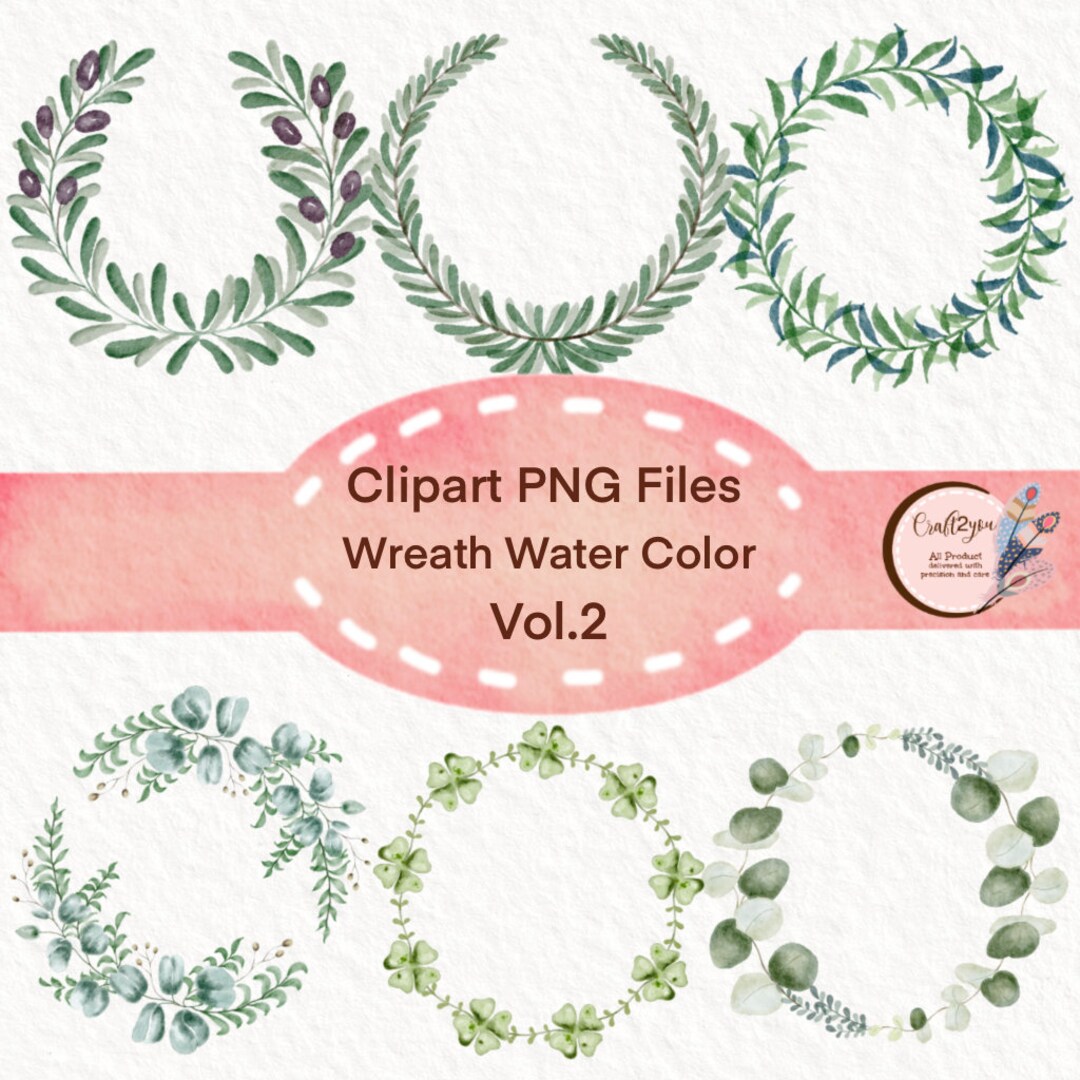 Watercolor Flower Wreath Clipart, Green Leaves (digital Clipart) - Etsy
